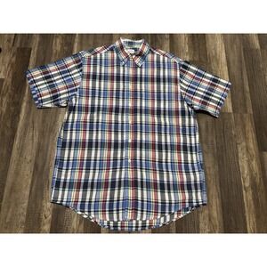 Brooks Brothers Shirt Mens Large Plaid Short Sleeve‎ Button The Original Polo